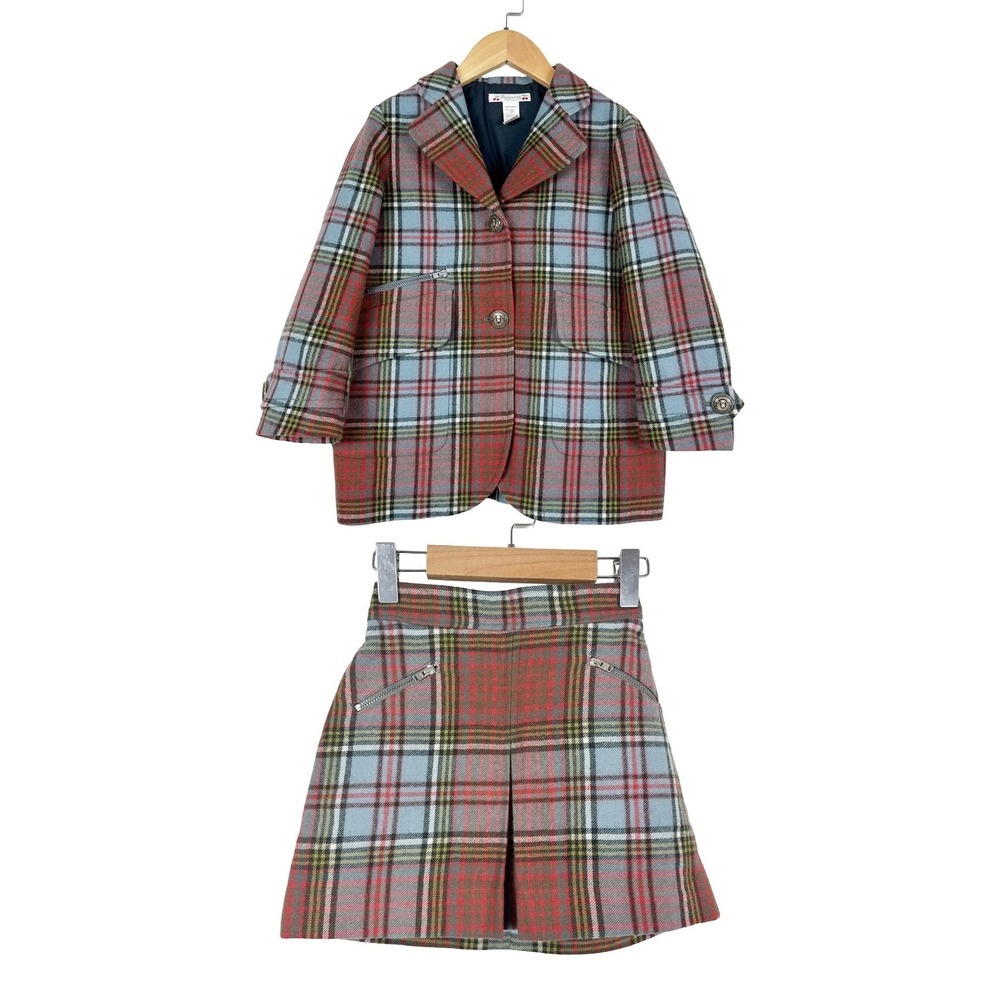 Bonpoint Red/Blue/Green Plaid Wool Blazer and Skirt Set Size 6
